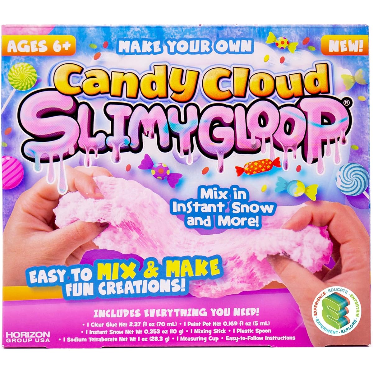 SLIMYGLOOP Make Your Own Mermaid Candy Cloud Textured DIY Slime Kit by Horizon Group USA Mix & Create Super Stretchy Fluffy Goolie Putty Cloud Slime - with Instant Snow, Pink