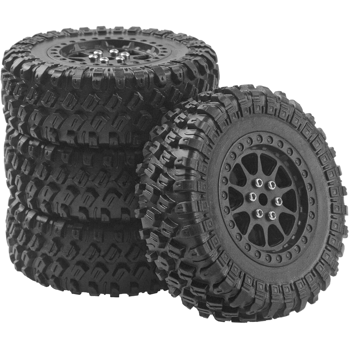 Vgoohobby OD 2.7" Rubber Tire & Plastic Wheel Rim for MN90 MN91 MN45 MN96 MN99 MN99S MN98 1/12 RC Car (Black)
