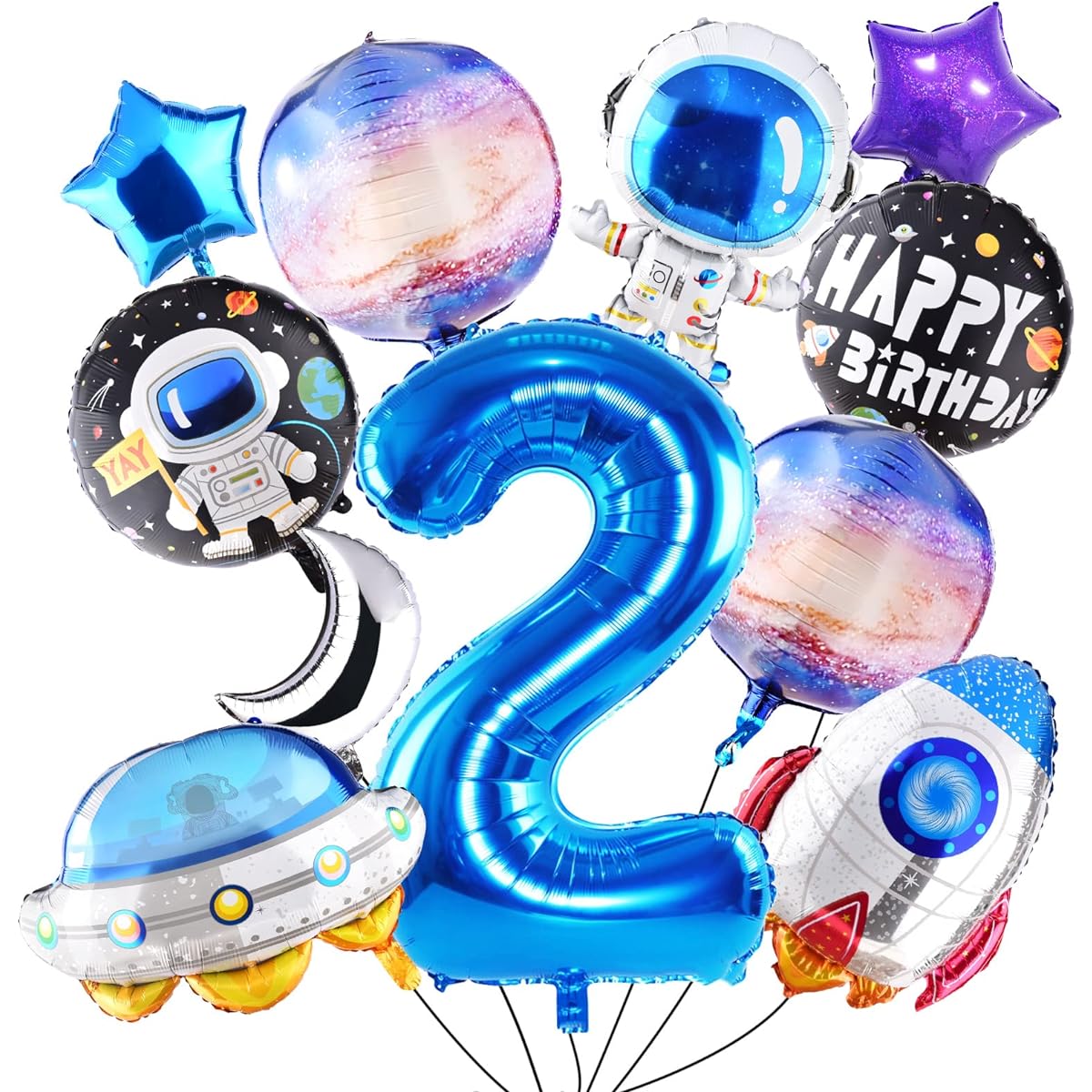 Beyton Space Theme Birthday Party Decorations Astronaut Astronaut Foil Balloons 2th Outer Space Birthday Party Supplies (Blue-2th)