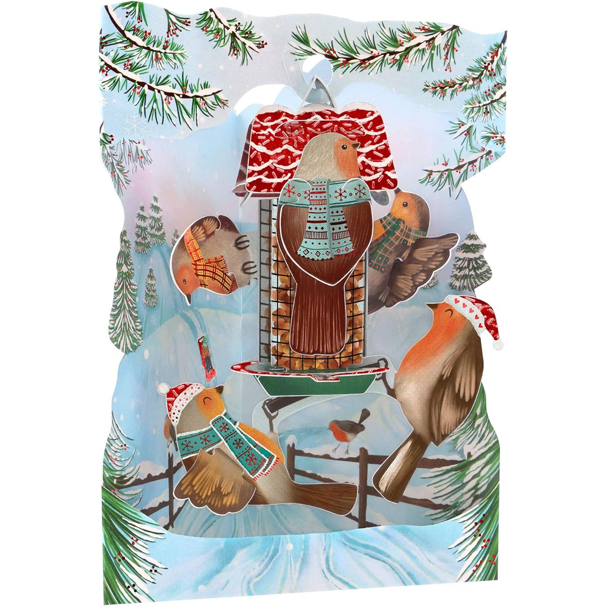 Santoro Swing Card - 3D Pop-up Christmas Card - Robins