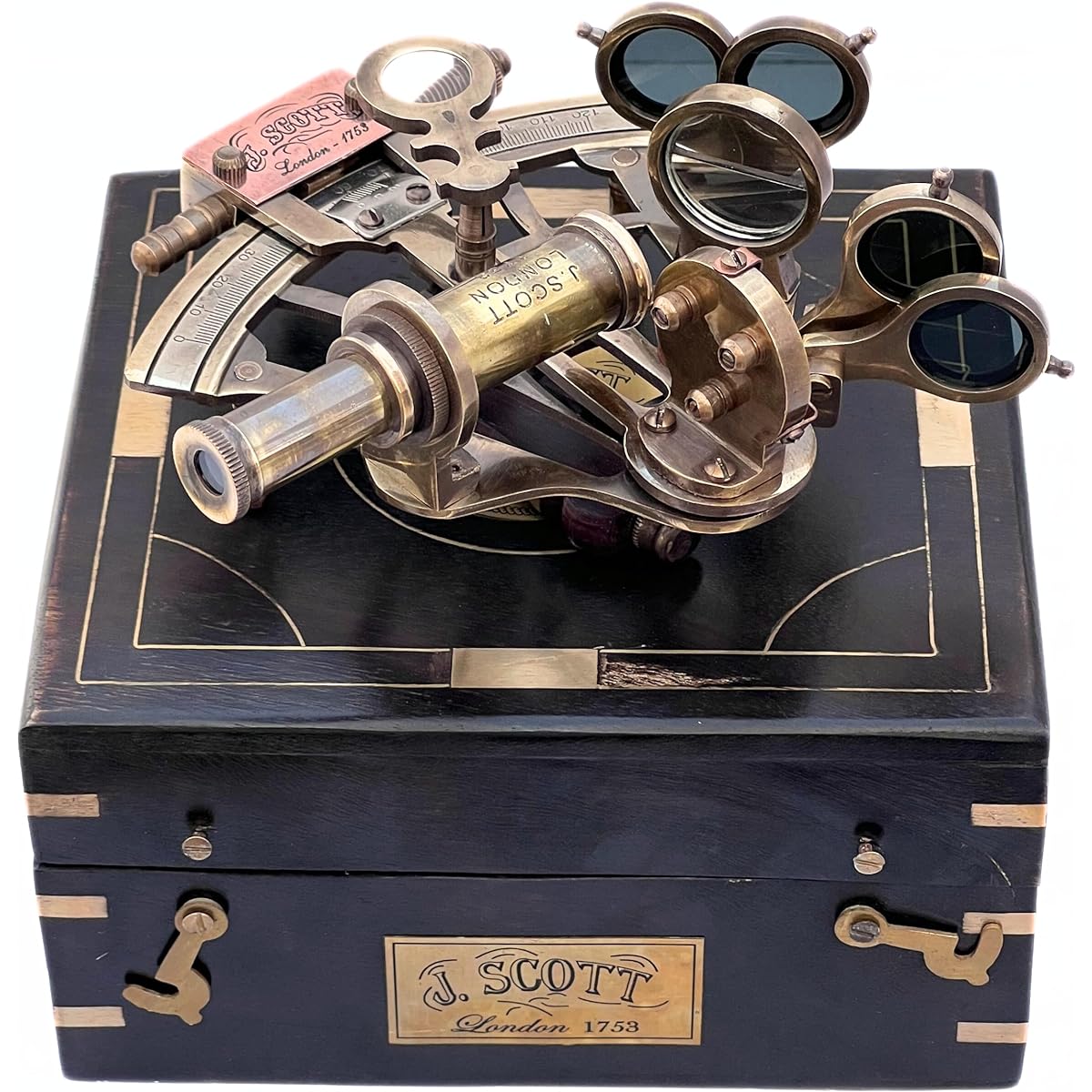 Vintage Brass Nautical Sextant J.Scott London Antique Sextant with Box Educational Calibrated 5"