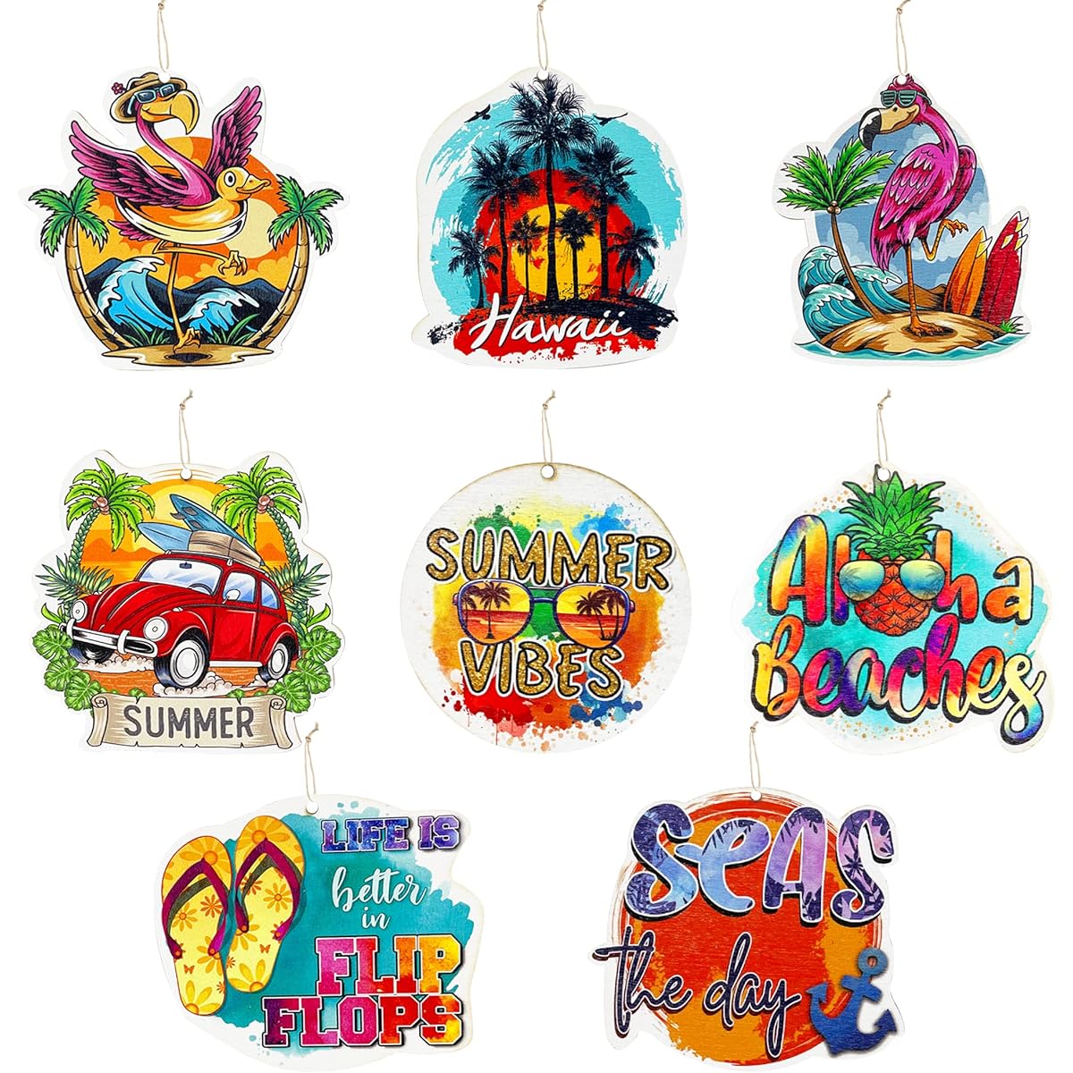 Hawaiian Luau Party Decorations 16pcs Flamingo Hanging Tree Ornaments Aloha Beach Summer Vibes Ocean The Day Hawaii Life is Better in Flip Flop Sign Tropical Palm Tree Pool Party Decorations Supplies