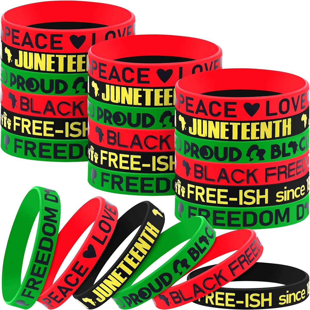 durony 24 Pieces Happy Juneteenth Rubber Bracelet Juneteenth Silicone Wristband Bracelet Black Freedom Day Party Favors June 19th African Afro-American Festival Decoration Gift Giveaway
