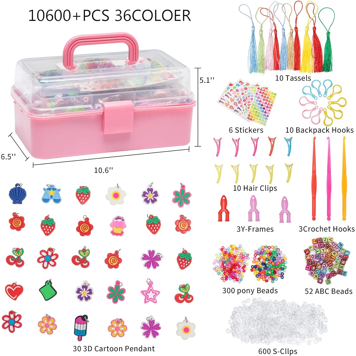 10600+ Rubber Band Bracelet Kit 36 Colors Loom Bracelet Making Kit for Arts & Crafts Rubber Band Bracelet Kit for Ages 6+