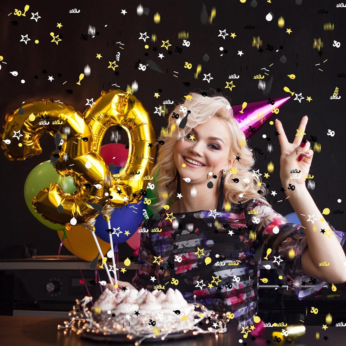 3000 Pieces Birthday Confetti Number 30 Glitter Confetti Birthday Cake Confetti Table Confetti Black Gold Silver Party Decorations Birthday Anniversary (30th Style)