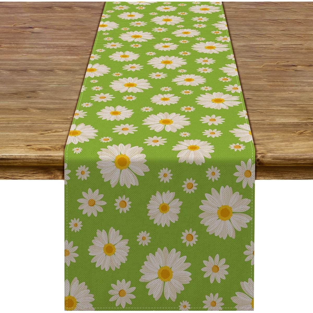 Pudodo Daisy Table Runner Spring Easter Floral Tablecloth Summer Baby Shower Birthday Kitchen Dining Home Decoration 13x72 Inch
