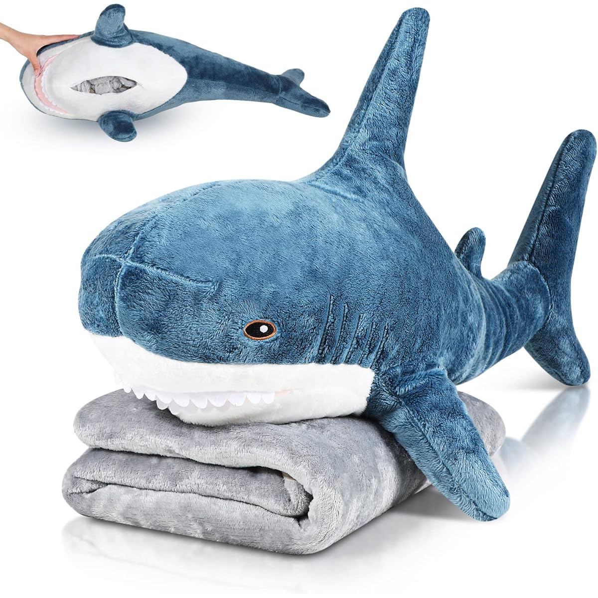 Libima Shark Stuffed Animal, 39" Shark Plush Toy, Jumbo Shark Toy, Large 2-in-1 Shark Plush Toy, Soft Dual Use Shark Pillow for Kids Boys Girls Room Decor (Dark Blue)