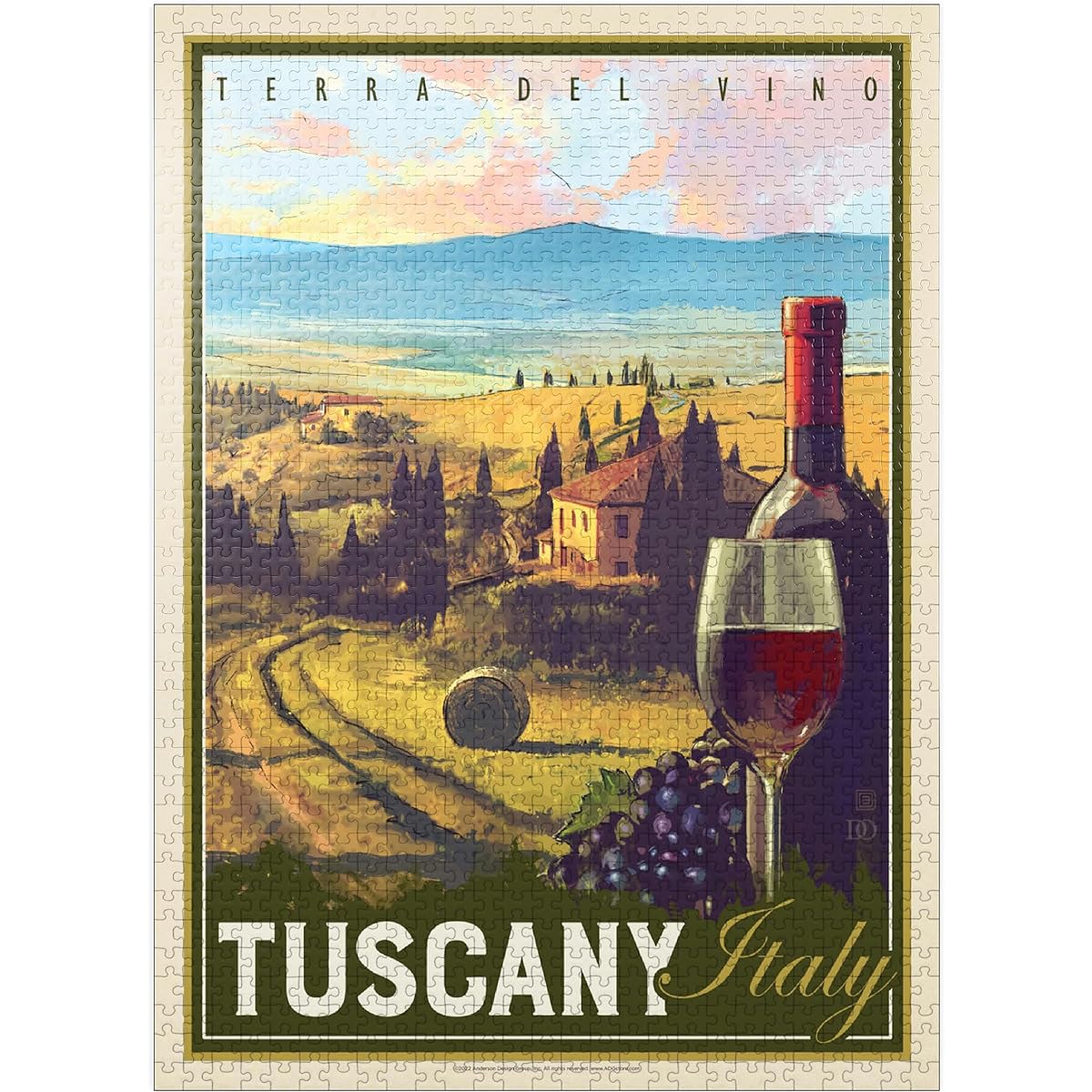 Italy, Tuscany, Terra del Vino, Vintage Poster Premium 1000 Piece Jigsaw Puzzle for Adults