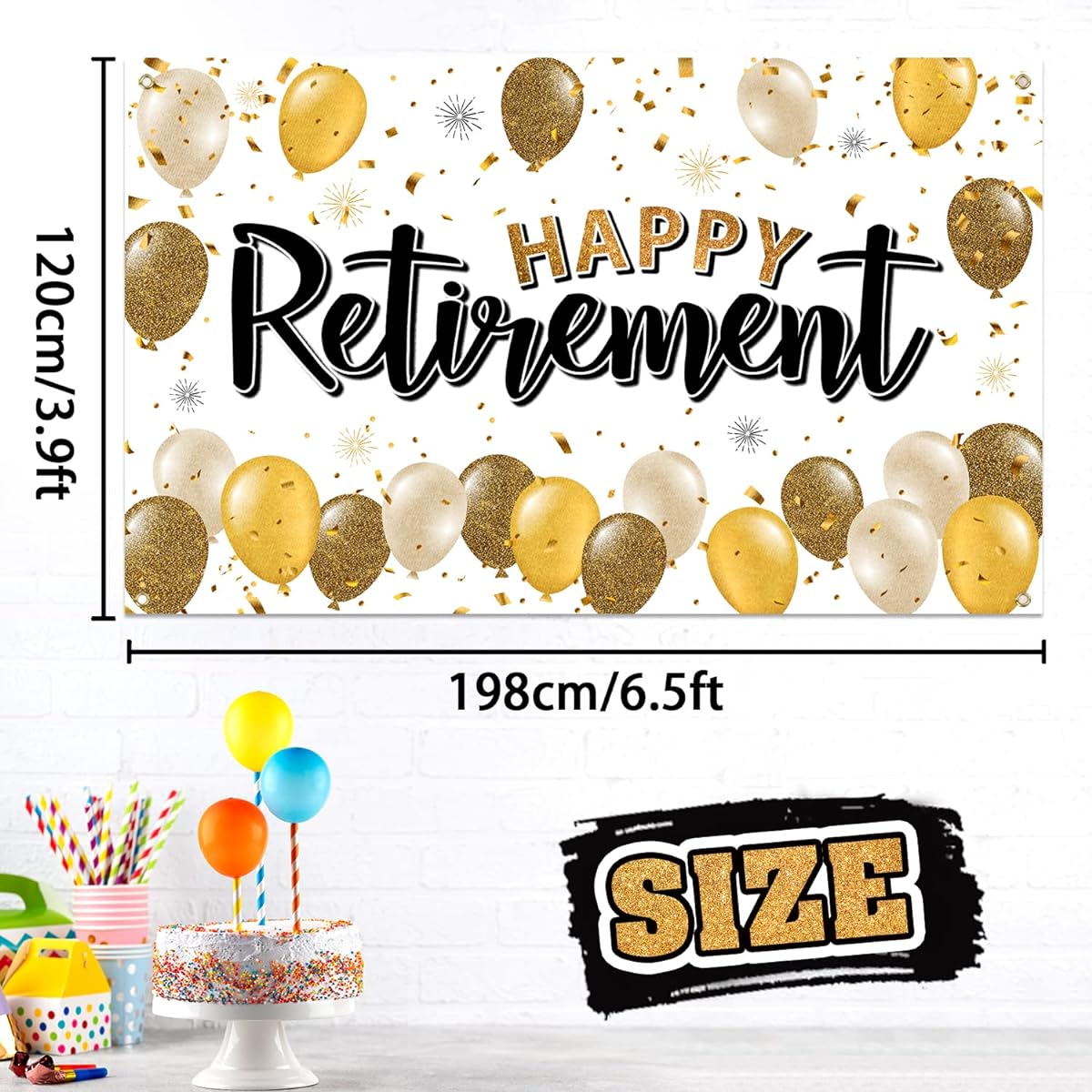 LASKYER Happy Retirement Gold Large Banner - Support Your Retirement Celebration Home Wall Photo Prop Backdrop Farewell Party Decorations