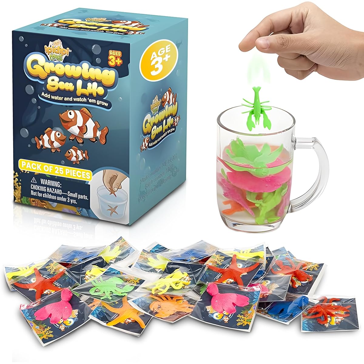 Hydroponic Sea Creatures - Undersea Animals - Pack of 25 - Individually Wrapped Favors - Expandable Animals - Party Supplies Goodie Bag Fillers - Great Gifts for Boys and Girls - Great Easter Egg Fillers