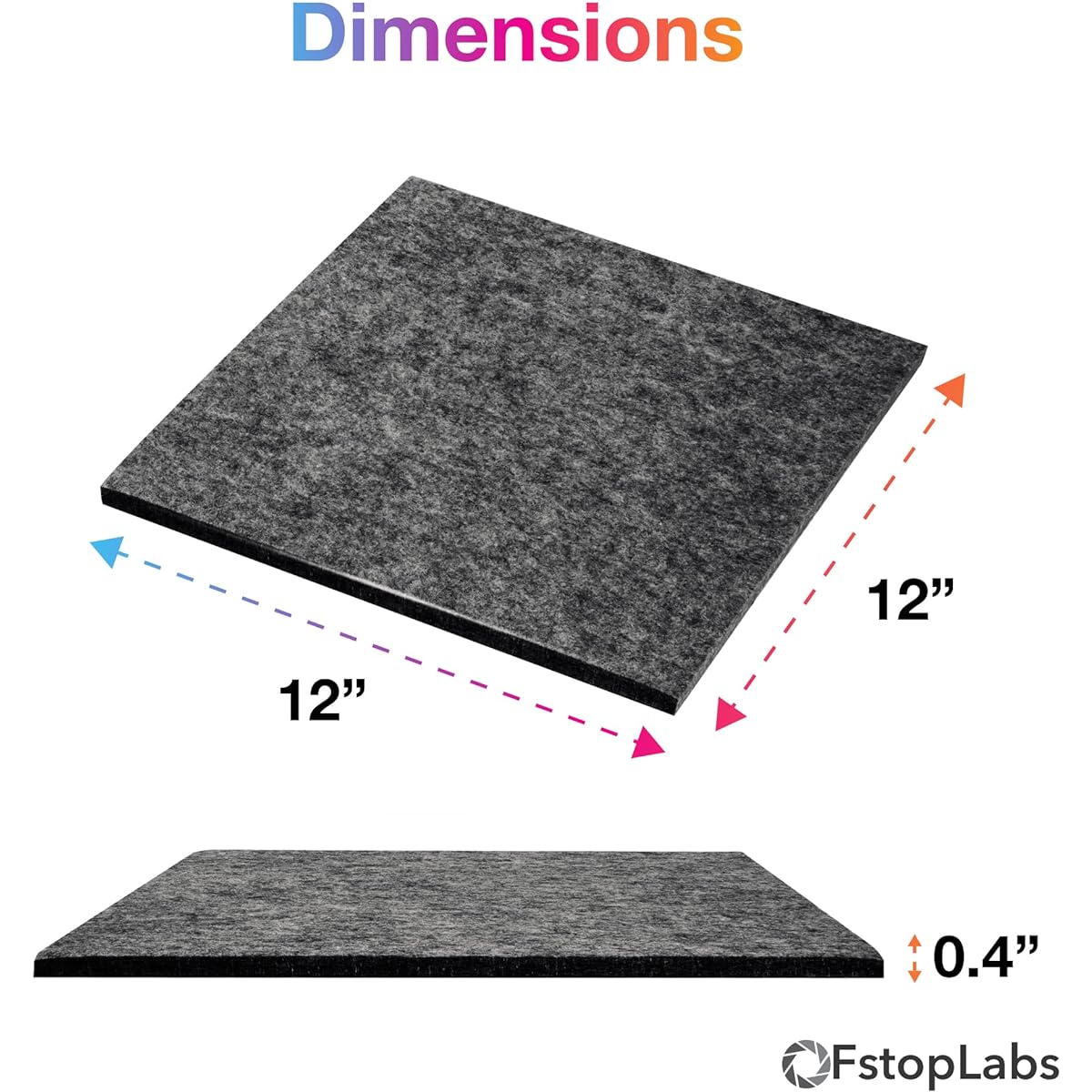 Fstop Labs 12 Pack Set Acoustic Panels for Home & Office, 12 x 12 x 0.4 Inch Dark Gray Acoustic Soundproofing Insulation Panel Tiles, Acoustic Treatment