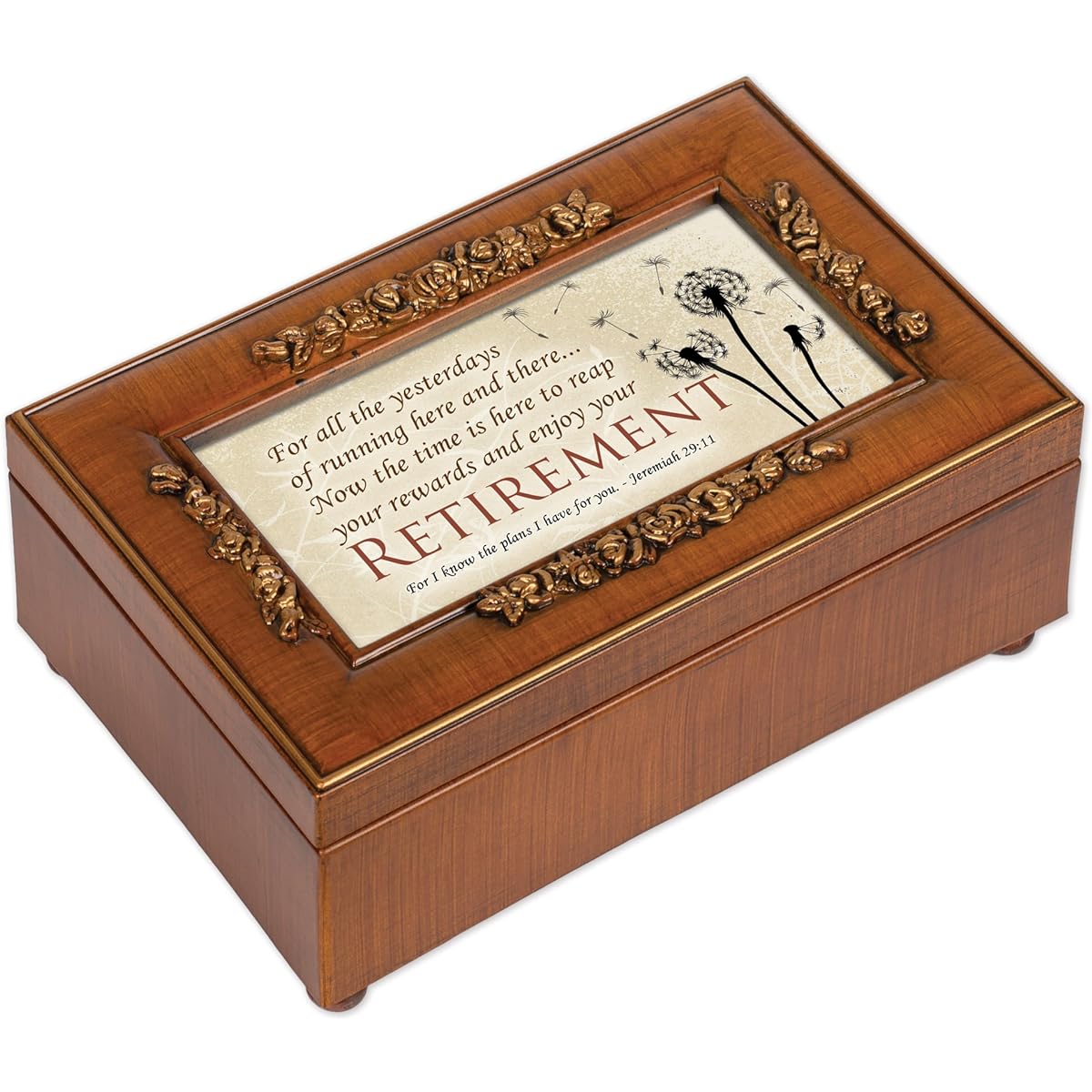 Reap Reward Enjoy Retirement Wood Grain Petite Rose Music Box Plays How Great Thou Art