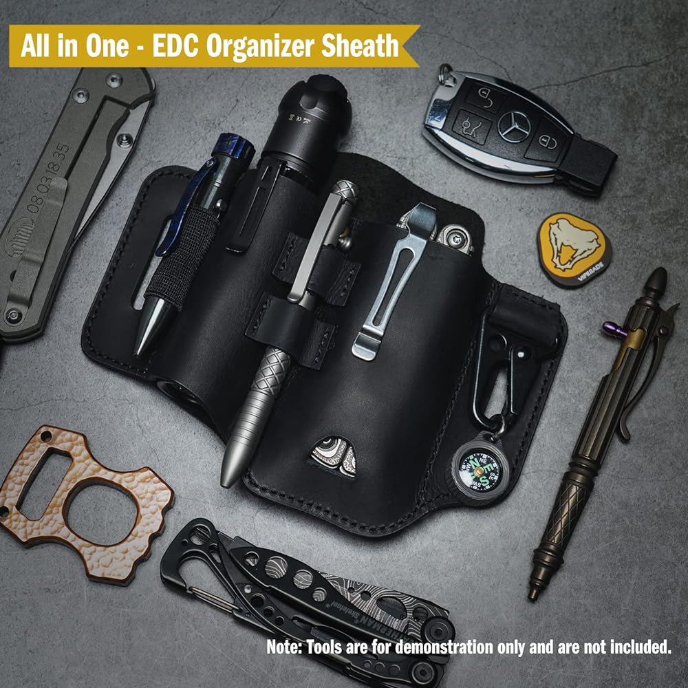 VIPERADE PJ35 Multi-Tool Sheath (for Belt), Leather EDC Pocket Organizer (for Men), EDC Leather Sheath, EDC Belt Organizer