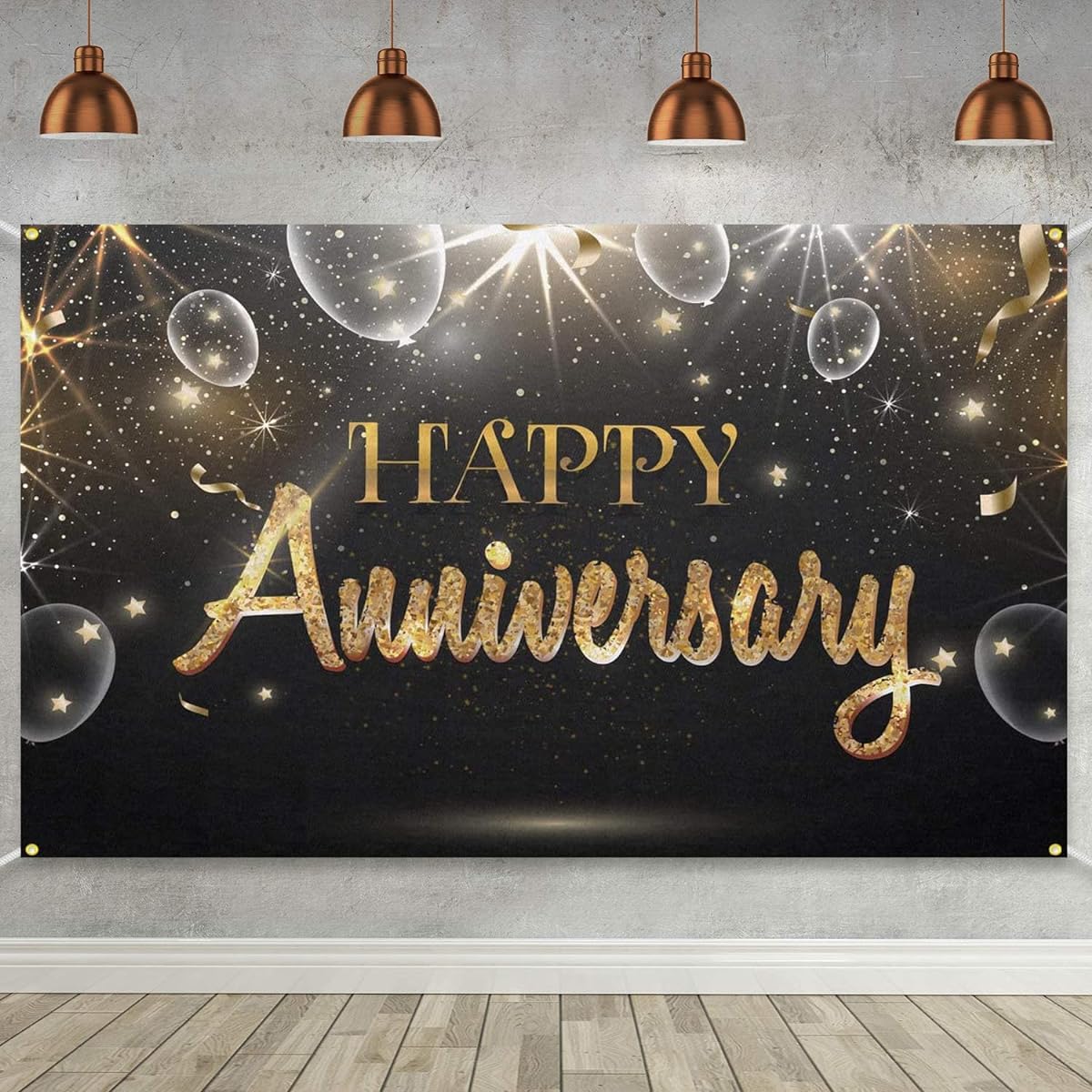 Happy Anniversary Backdrop Banner Black Gold Wedding Anniversary Party Decoration Supplies Anniversary Party Photo Booth Background