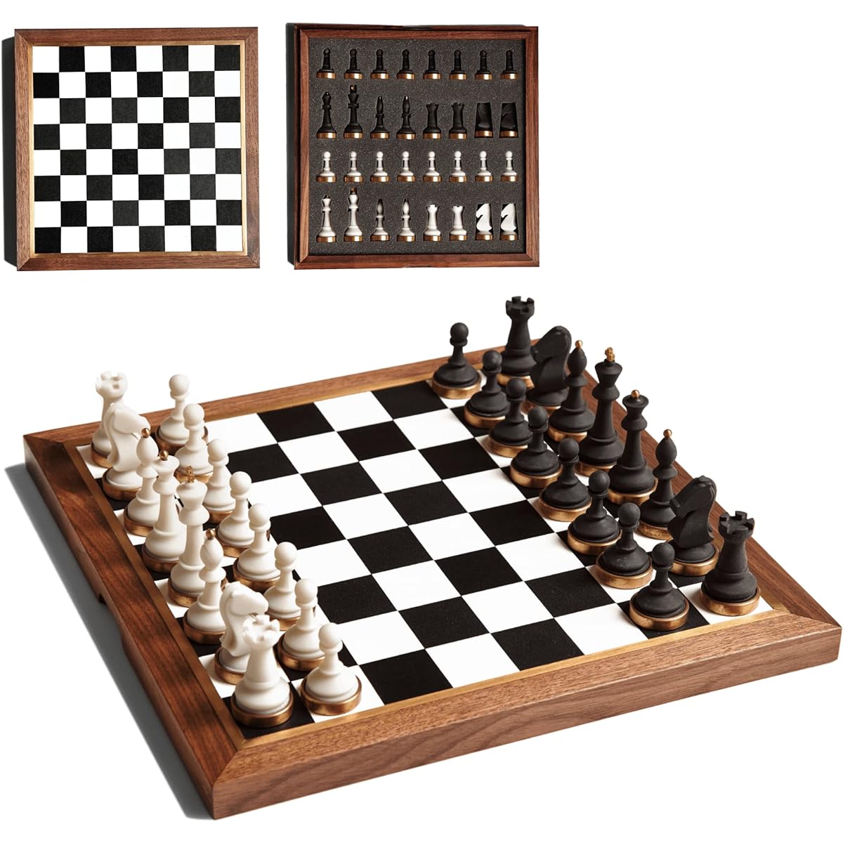 THE CRAFT HOUSE Luxury & Decorative Wooden Chess Set with Walnut Leather Chess Board and Weighted Chess Pieces, Unique Deluxe Wooden Chess Gift, Handmade Chess Set for Board Game Lovers, Includes Storage