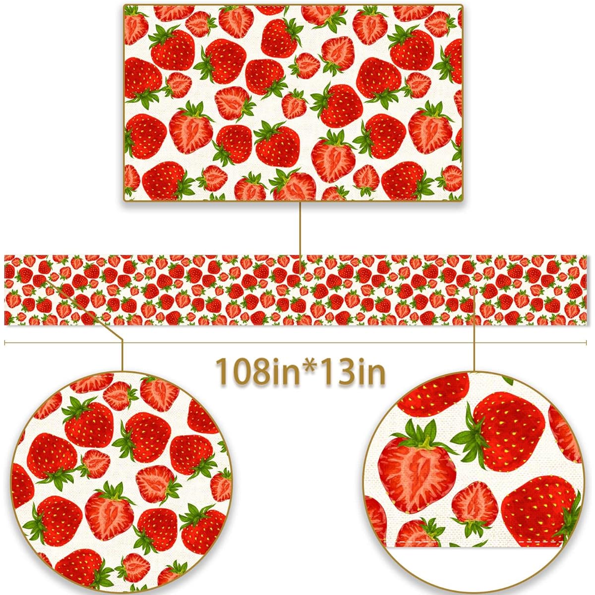 Pudodo Strawberry Table Runner Spring Summer Fruit Strawberry Theme Birthday Baby Shower Party Kitchen Dining Home Decor (13" x 108")