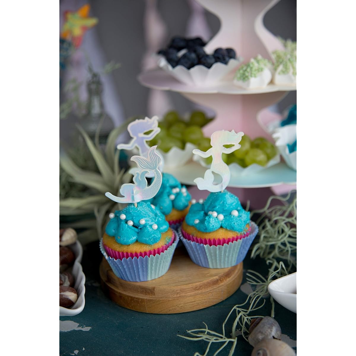 Talking Tables We Heart Mermaid, Cake Topper, Paper, Pom Poms, (12 Pack)