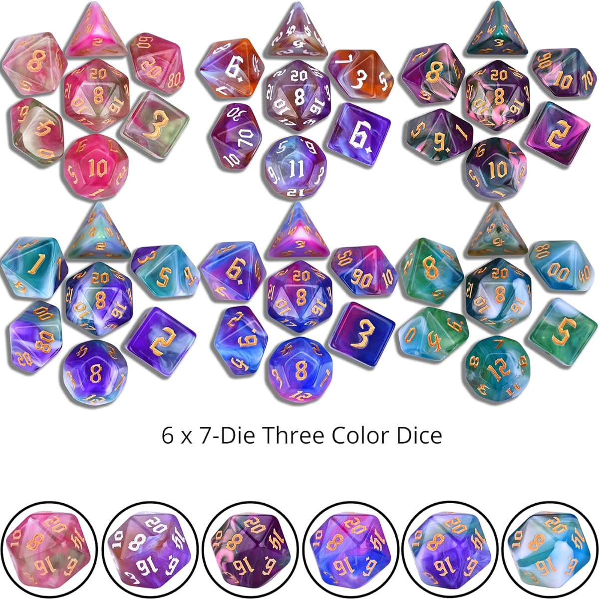 RPG Dice Set 30 x 7-Die DND Polyhedral Dice (210 Pieces) with Large Drawstring Bag for Dungeons and Dragons Tabletop Role Playing Game