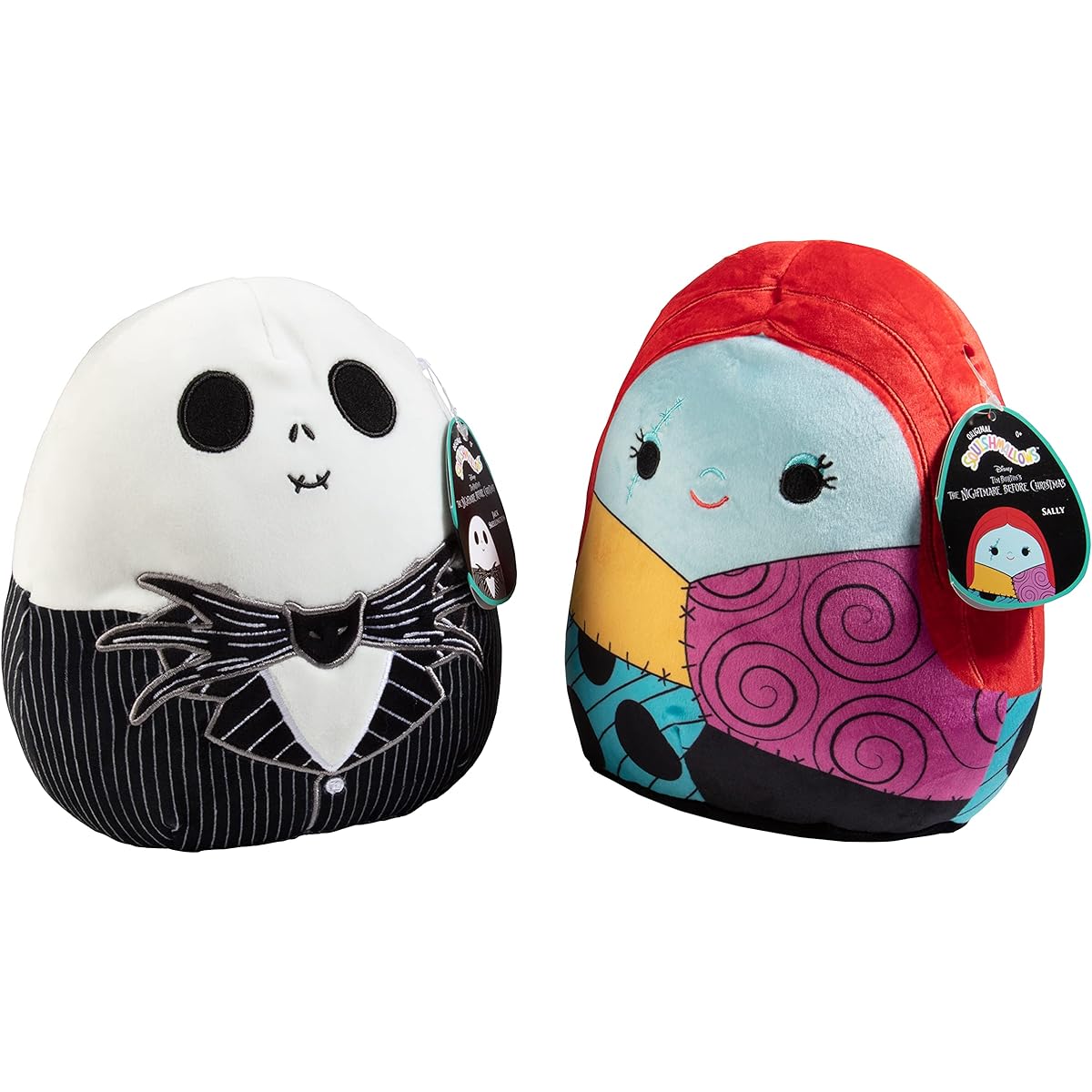 SQUISHMALLOW 8" Jack and Sally - Nightmare Before Christmas Official KellyToy Halloween - Cute Soft Plush Toys - Set of 2 - Great Gift for Kids - Ages 2+