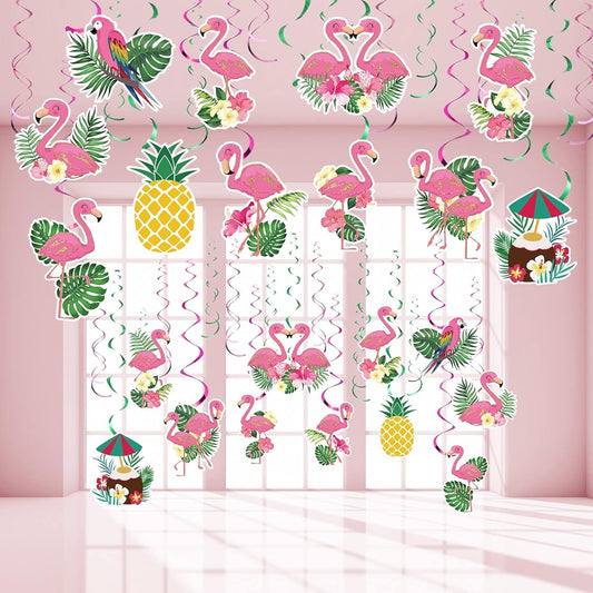 52pcs Flamingo Party Hanging Swirl Decorations Hawaii Luau Pink Flamingo Party Hanging Swirl Tropical Aloha Decorations Flamingo Birthday Party Supplies Decorations
