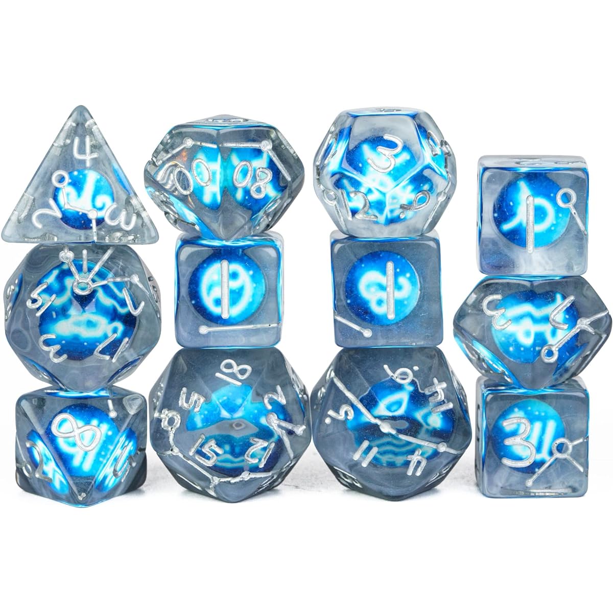 Cusdie DND Dice Set 12 Zodiac Signs Astrology Dice Divination Tool for D&D Tabletop Game Astrology Game Tarot (Blue)