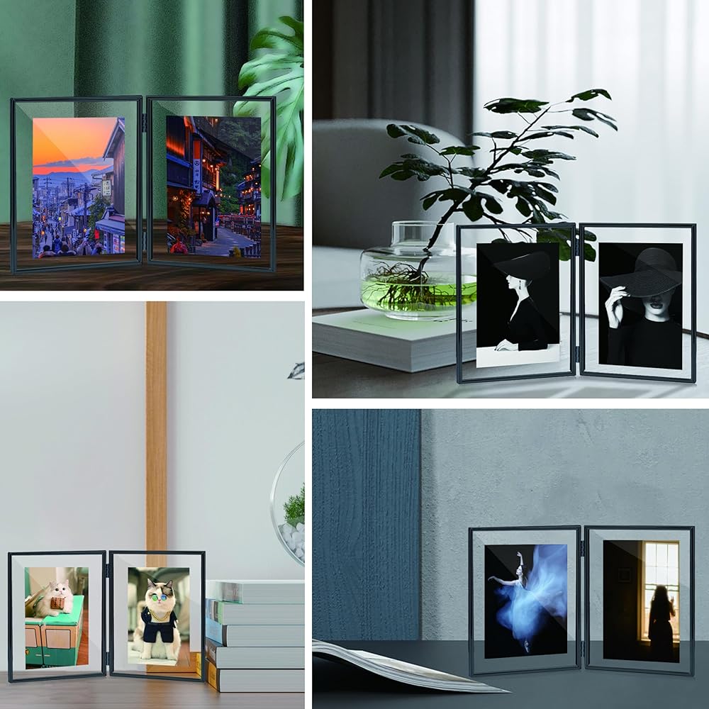 SAEGYPET Metal Photo Frame, 7 Dimensions, Double-Sided Photo Frame, 2 Pieces, Transparent Glass, Foldable, Stylish Design for Family, Friends, Graduation, Weddings, Housewarming Gifts