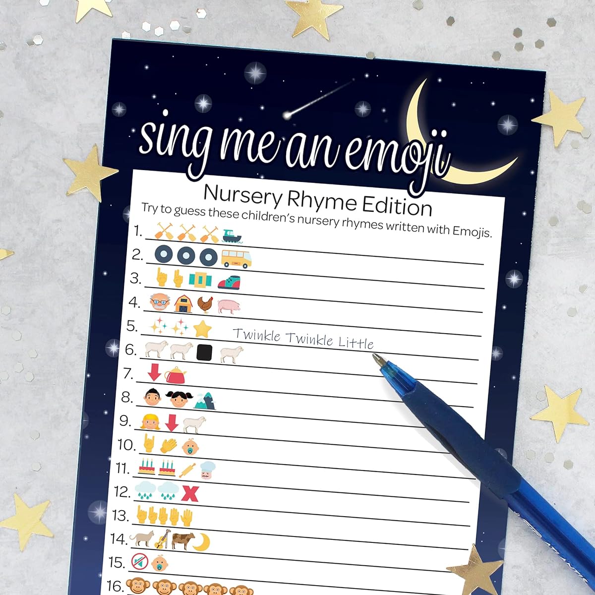Love You to the Moon and Back Emoji Game Cards - Gender Neutral Baby Shower Party Activity - 20 Cards