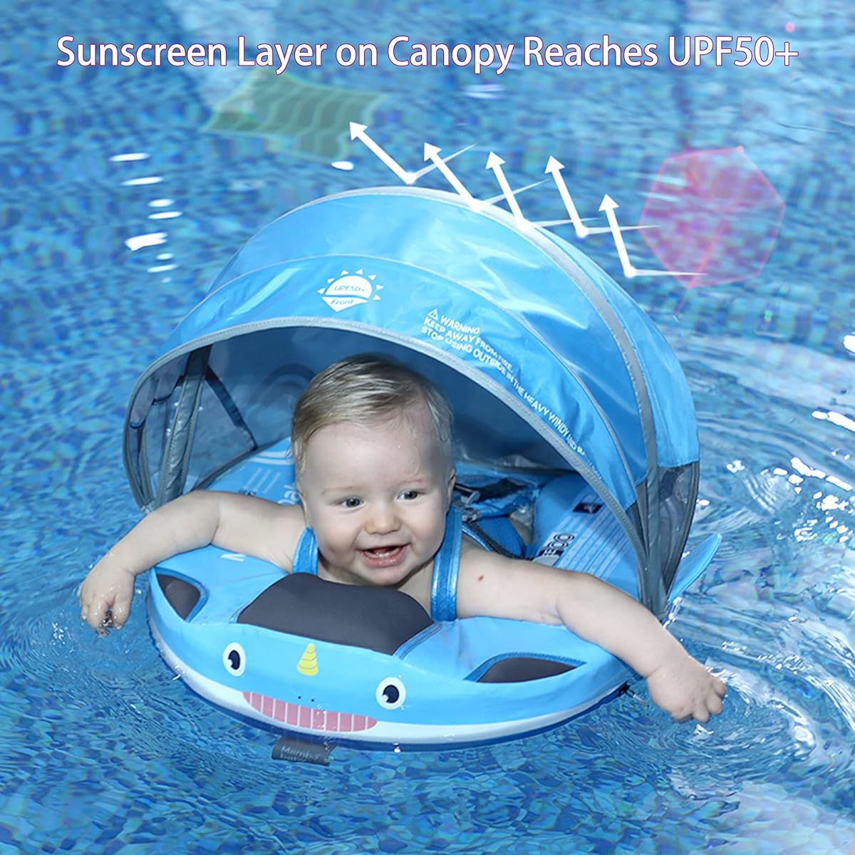 Mambobaby Floats with Canopy & Tail, Non-Inflatable Baby Floats for Pool, Extra Tail, Anti-Flip Swim Trainer, Baby Floats for Toddlers, Boys, Girls