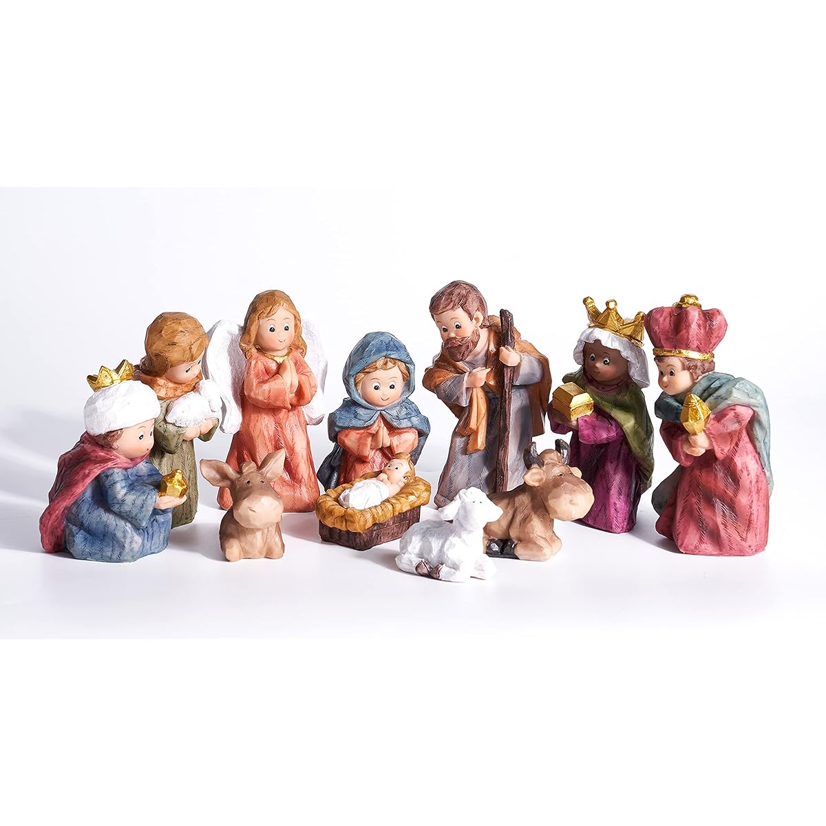 Osfvn Christmas Nativity Set 11 Pieces Holy Family, Three Kings, Angels and Humble Shepherds