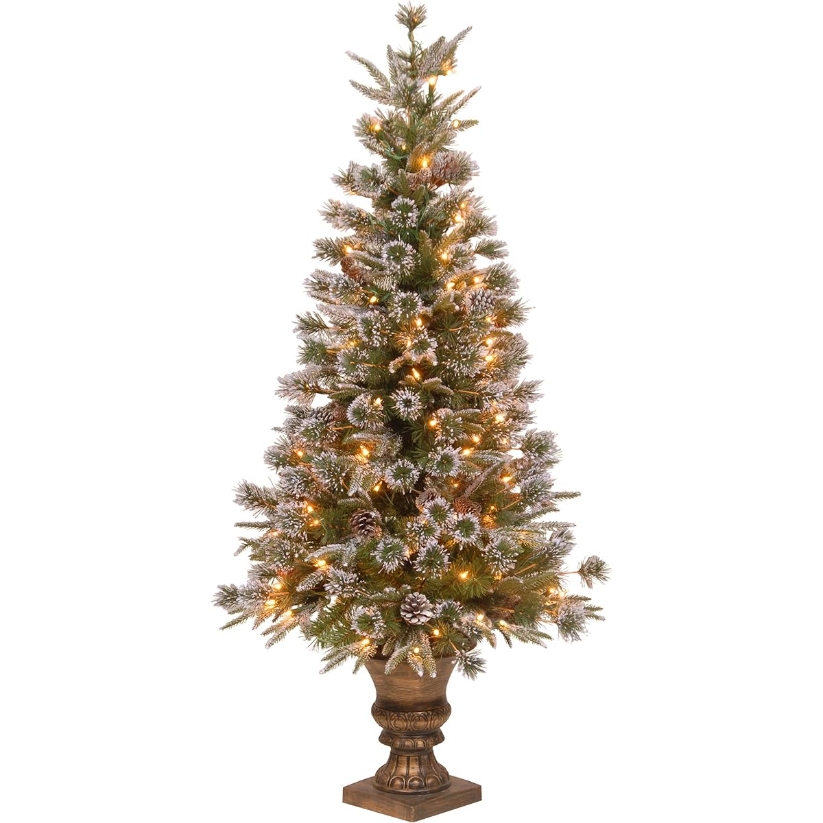 National Tree 4' "Feel Real" Liberty Pine Entrance Tree Snow Cone Clear Lights 100 Pieces Decorative Urn (PELB7-306-40)