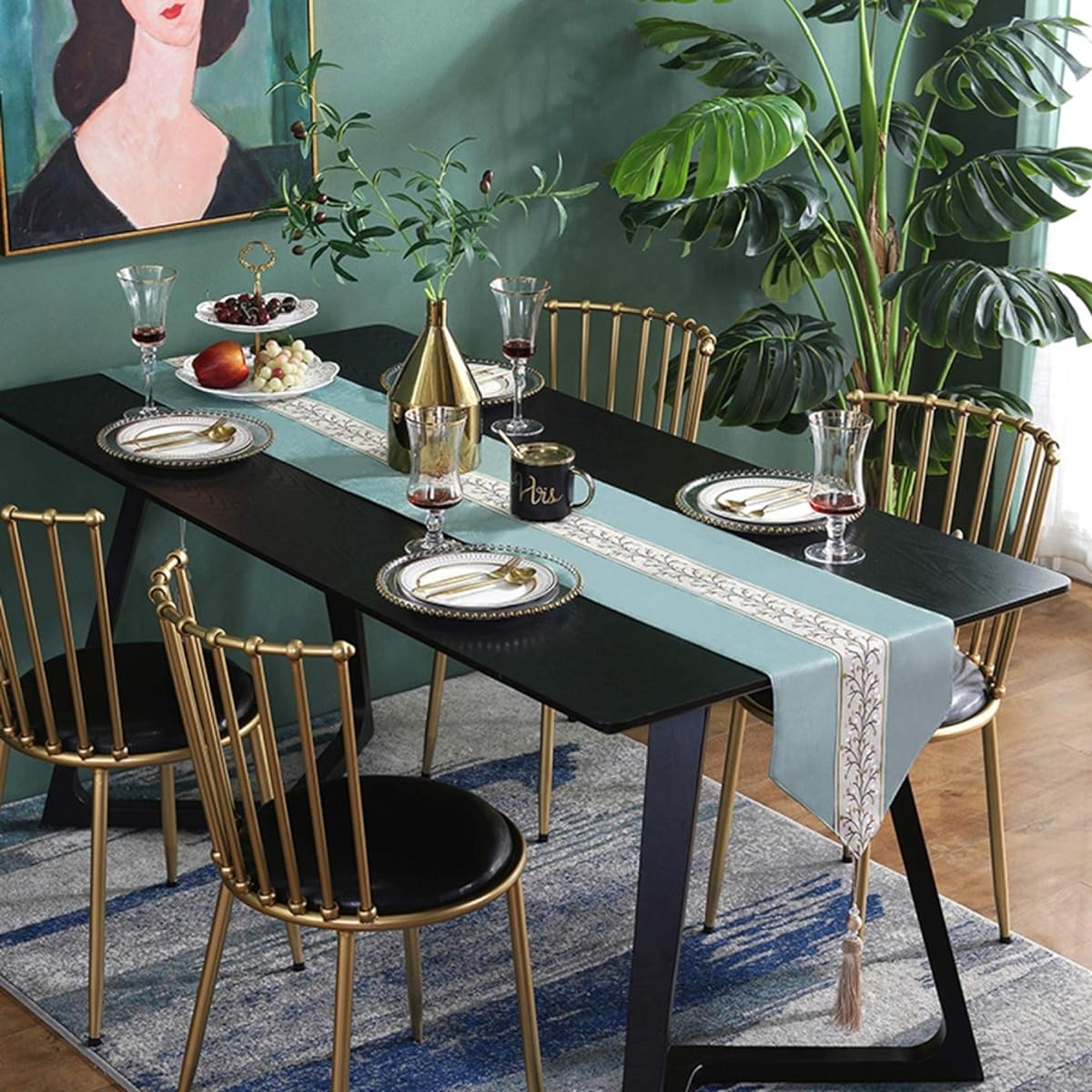 Table Runner Flower Tablecloth Water Repellent Meal Mat 30*240 Placemat Stylish Interior Dining Table Decoration Non-Slip Scandinavian Plain Hospitality Party Home Decoration Japanese Blue Table Center Modern Delicate