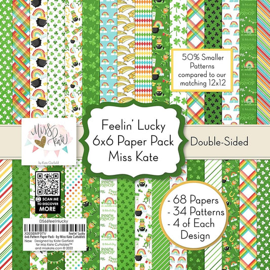6x6 Pattern Paper Pack - Feelin Lucky - For St. Patrick's Day Irish - 64 Double-Sided 6x6 Inch Sheets - 4 of 32 Patterns - 50% Smaller Patterns - Scrapbook Premium Specialty Paper - Miss Kate