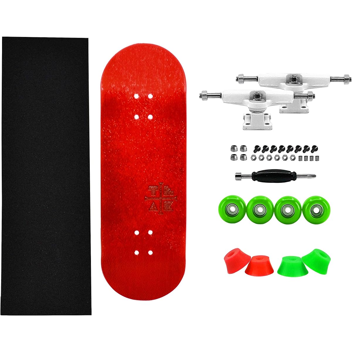 Teak Tuning Prolific Complete Fingerboard with Upgrade Components - Pro Board Shapes and Sizes Bearing Wheels Bushings Tracks - 32mm x 97mm Handmade Wooden Board - Christmas Edition