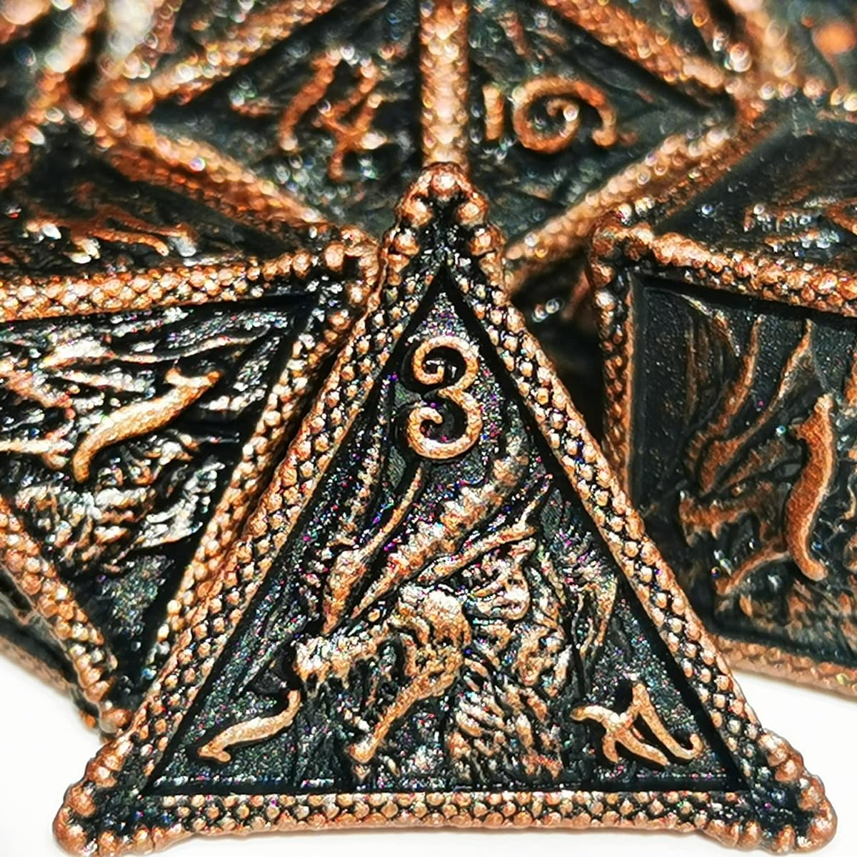HAOMEJA Dice DND Metal Dragon Set Dice 7 Role Playing Dice D&D Solid Dice Dungeons & Dragons (Antique Red Copper)