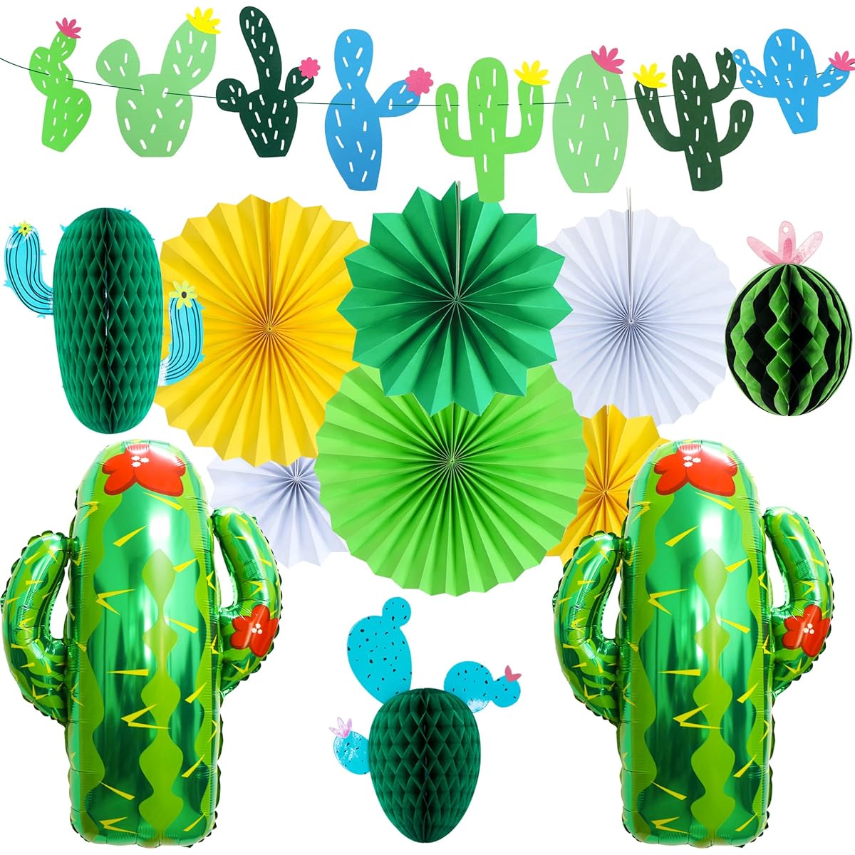 Cactus Party Decorations, Hawaiian Party Supplies Tropical Cactus Honeycomb Balls Foil Balloons Cactus Banner Paper Fans for Fiesta Mexican Cinco de Mayo Party Bachelorette Party