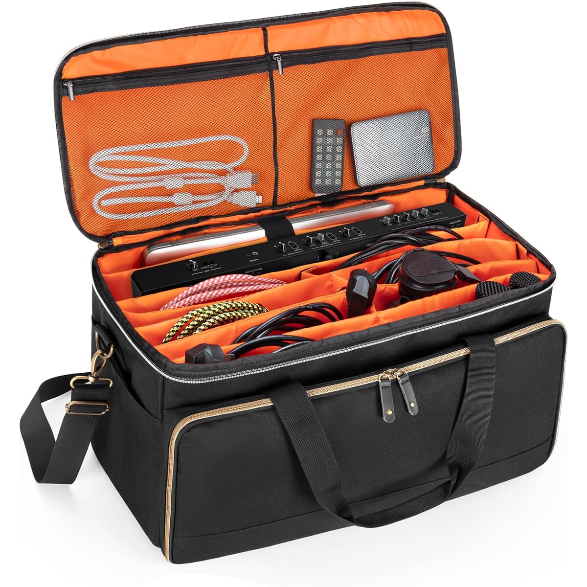 Trunab Large Travel DJ Cable File Bag with Removable Inner Dividers and Padded Compartments for 15.6" Laptop Cable Organizer Bag for Cords/Sound Equipment/DJ Gear/Musician Accessories