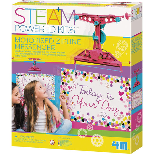 4M Toysmith Steam Power Girls Solar Motor Zipline Messenger 2-Way Zipline Room Decoration DIY Stem Toy Ages 8+