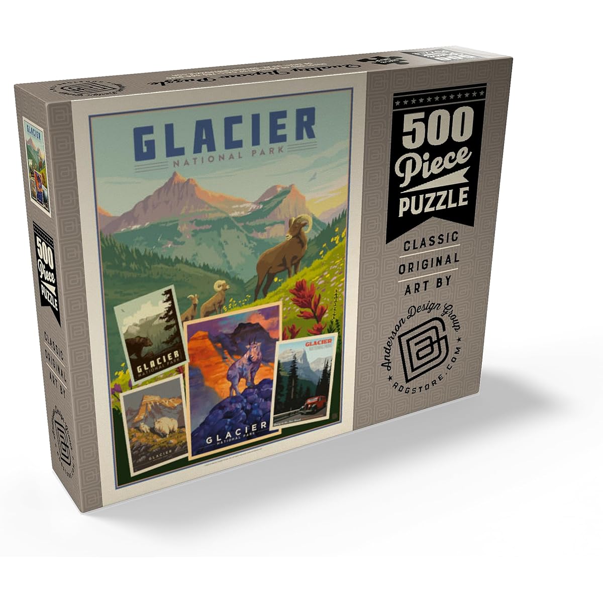 Glacier National Park Collage Print Vintage Poster Premium 500 Piece Jigsaw Puzzle for Adults