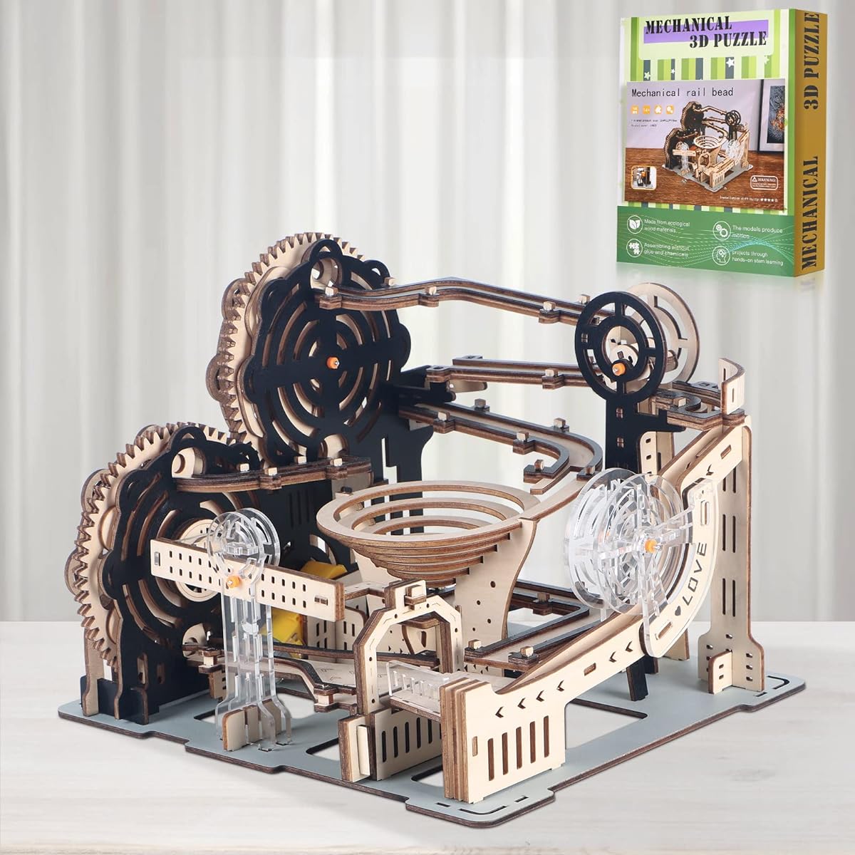 LOKEISNA Electric 3D Wooden Puzzle Gift for Adults & Teens DIY Marble Run Model Building Kit Creative Mechanical Wooden Puzzle Building Model Building Kit