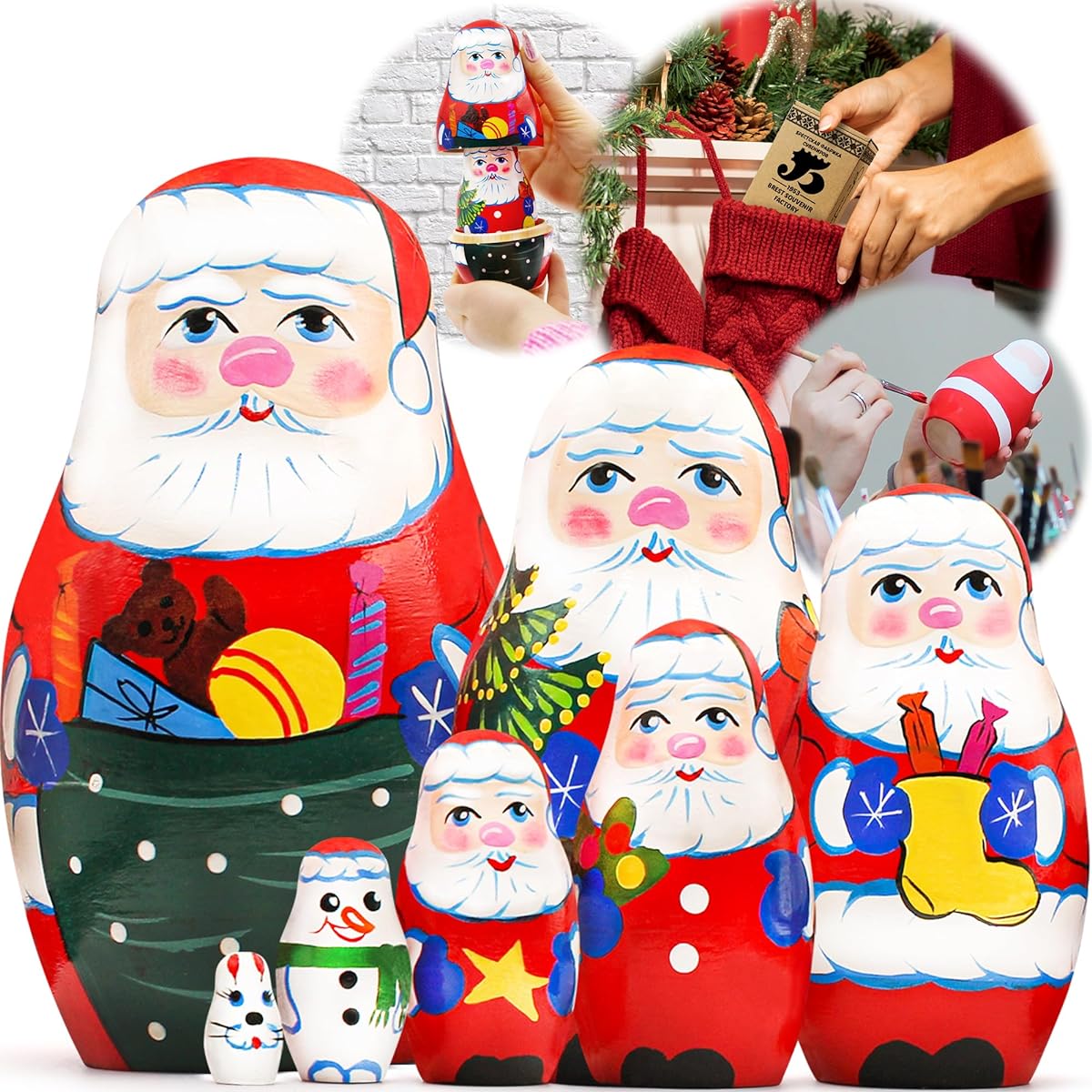 AEVVV Santa Nesting Dolls Set of 7 - Santa Claus Figurines and Matryoshka Dolls - Snowman Nesting Dolls - Russian Christmas Nesting Dolls - Santa Toys