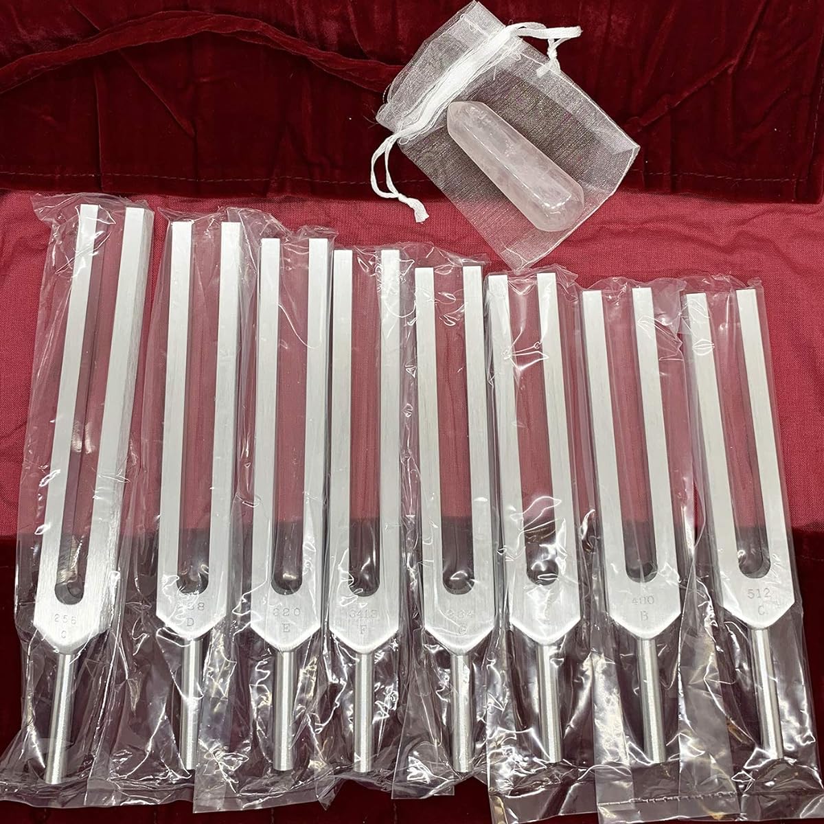 BIOSONICS Tuning Fork Solar Harmonic 8 Piece Set Crystal Wand (Crystal)/Japanese Instruction Manual Included