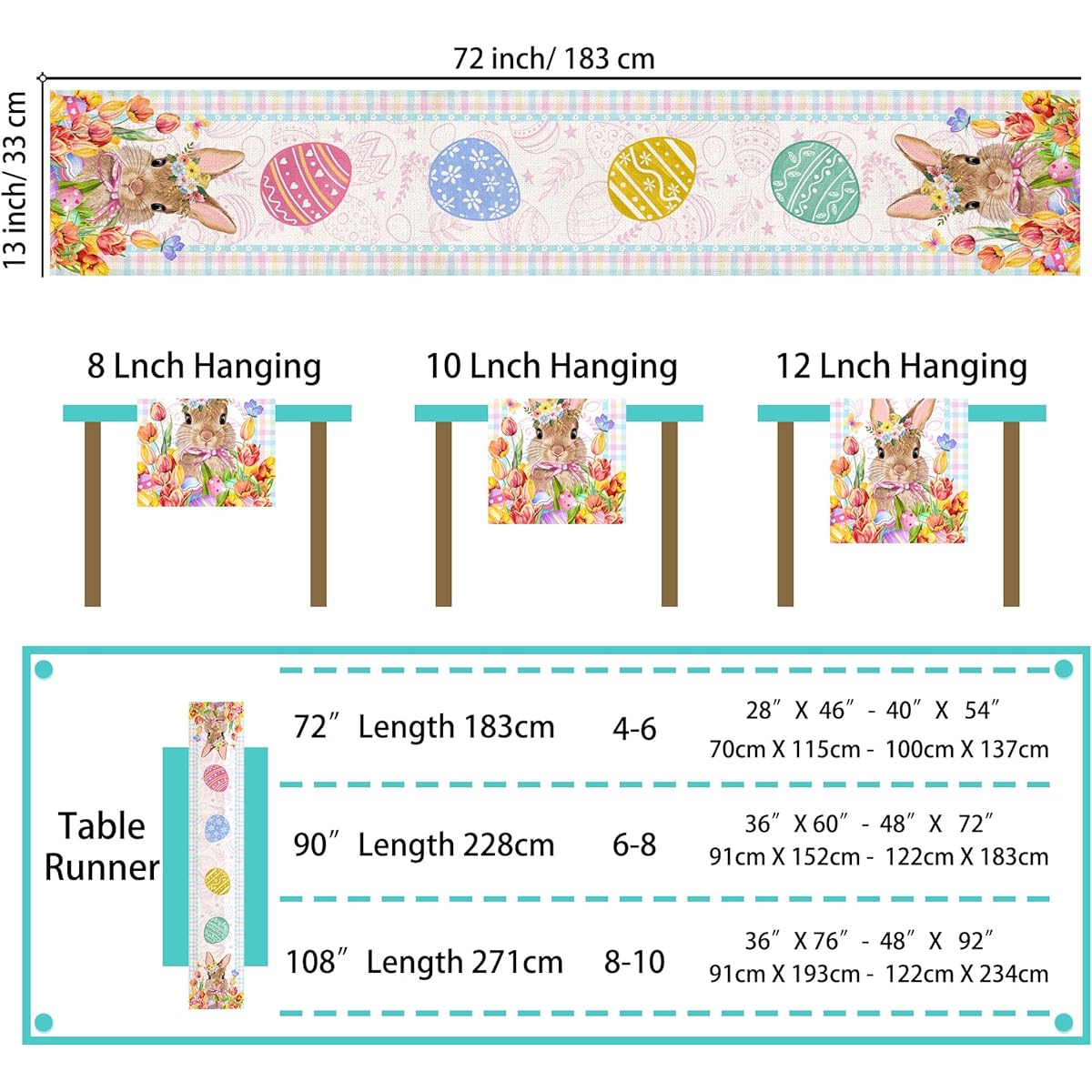 Easter Table Runner 72" Easter Bunny Egg Table Runner Buffalo Check Check Kitchen Dining Table Home Party Decorations