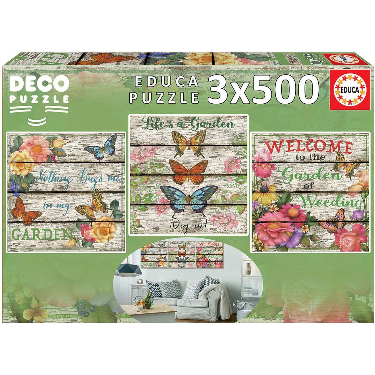 Educa Borras 17965 3X500 Garden on the Land Puzzle Multicolor