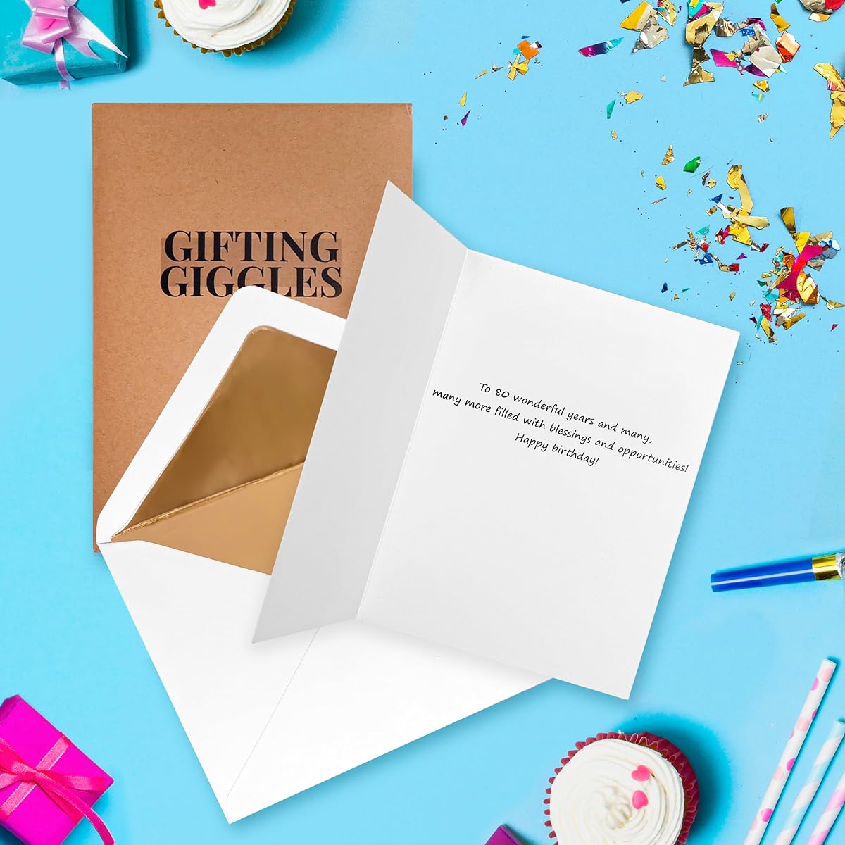 GIFT GIGGLES 80th Birthday Card - For Men or Women - 3D Pop Up 80th Card | Happy 80th Bday | Envelope and Seal Included