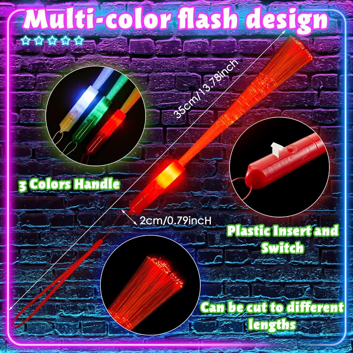 Christmas Fiber Optic Wands Glow Fiber Wands Sticks Red Green White Glow Sticks Light Up Toys Colorful Flashing Lights Wands for Christmas Party Favors (24pcs)
