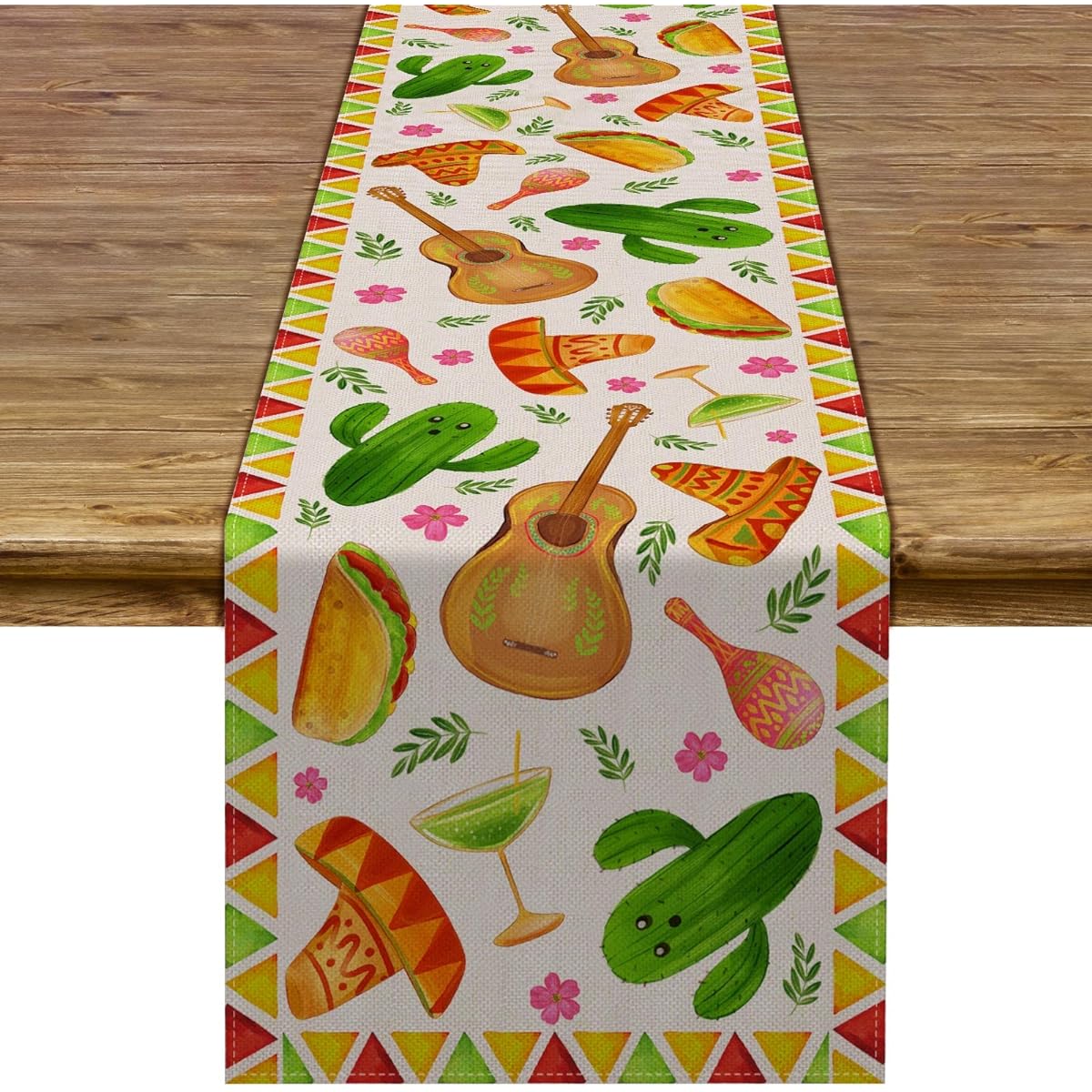 Cinco de Mayo Table Runner Mexican Fiesta Cactus Sombrero Taco Theme Festival Holiday Party Kitchen Dining Home Decoration