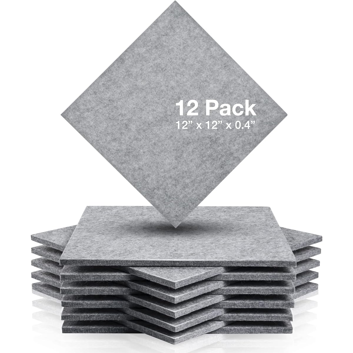 Fstop Labs 12 Pack Set Acoustic Panels for Home & Office, 12 x 12 x 0.4 Inch Grey Acoustic Soundproofing Insulation Panel Tiles, Acoustic Treatment