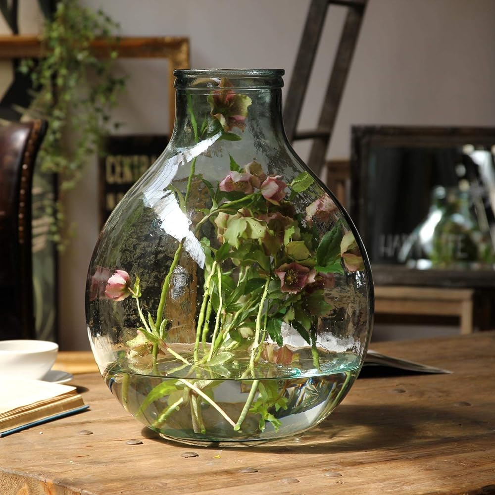 SPICE OF LIFE Vase Recycled Glass Flower Vase VALENCIA Clear Diameter 37cm Height 45cm Spanish Glass Large VGGN1030