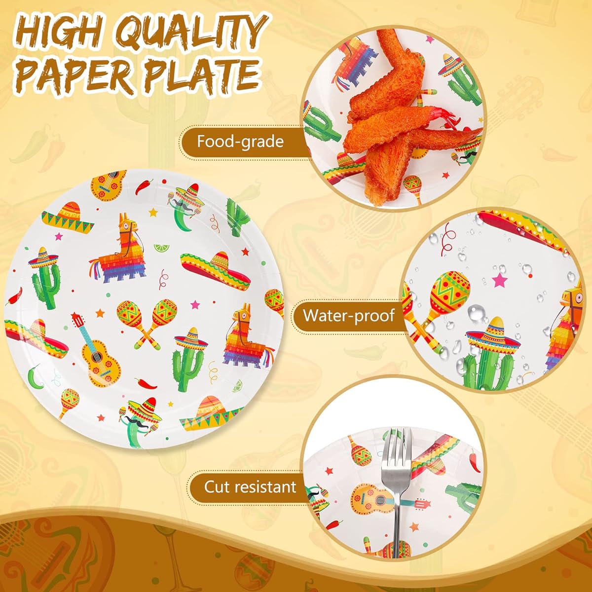 200 Pieces Fiesta Paper Plates for Cinco de Mayo Party, 9 Inch Mexican Party Plates, Taco Dinner Plates, Party Supplies for Fiesta Tuesday Birthday Party Decorations