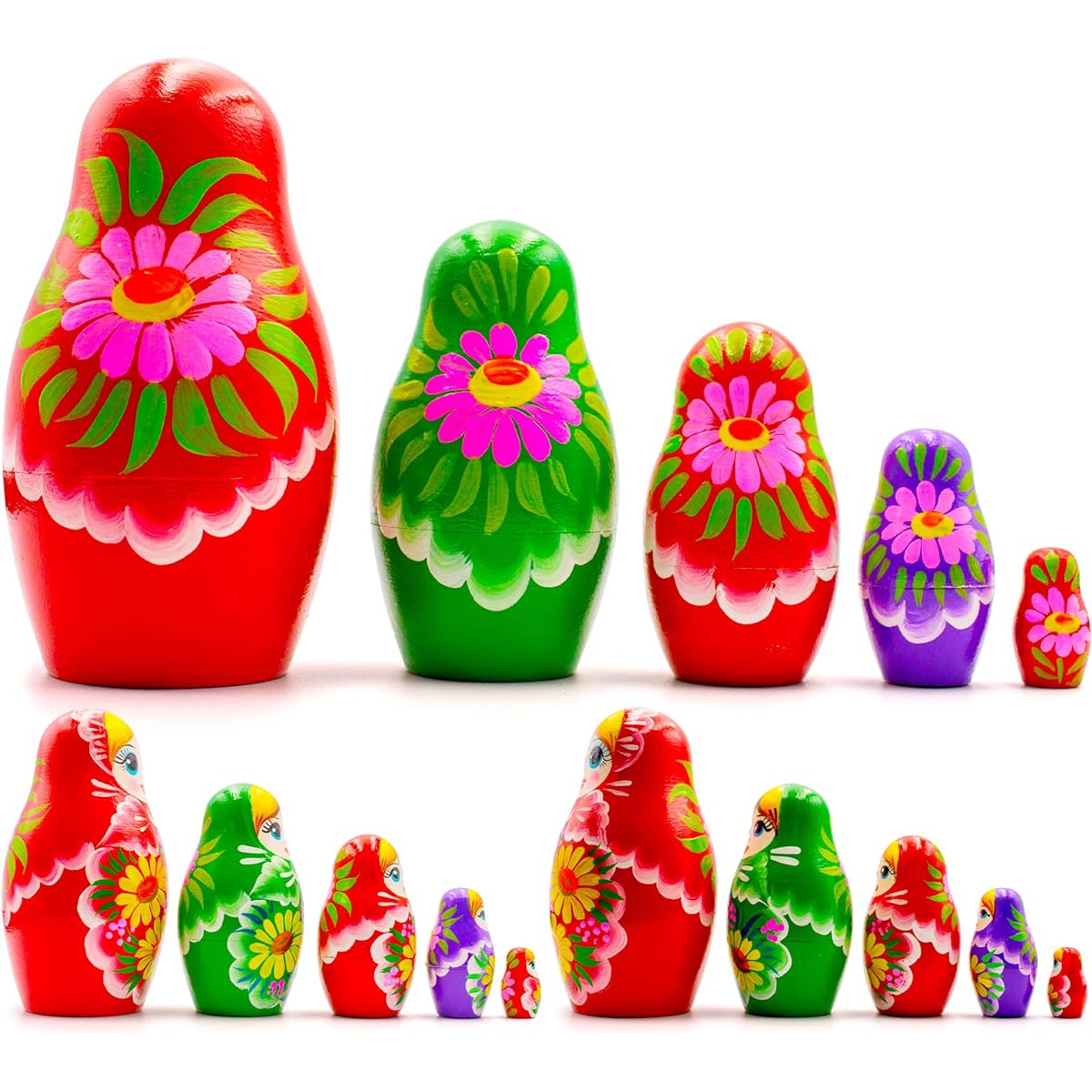AEVVV 5 Piece Russian Nesting Dolls Set - Multicolor Russian Dolls with Yellow Gerbera Flowers - Yellow Flower Matryoshka Dolls - Gerbera Daisy Decor